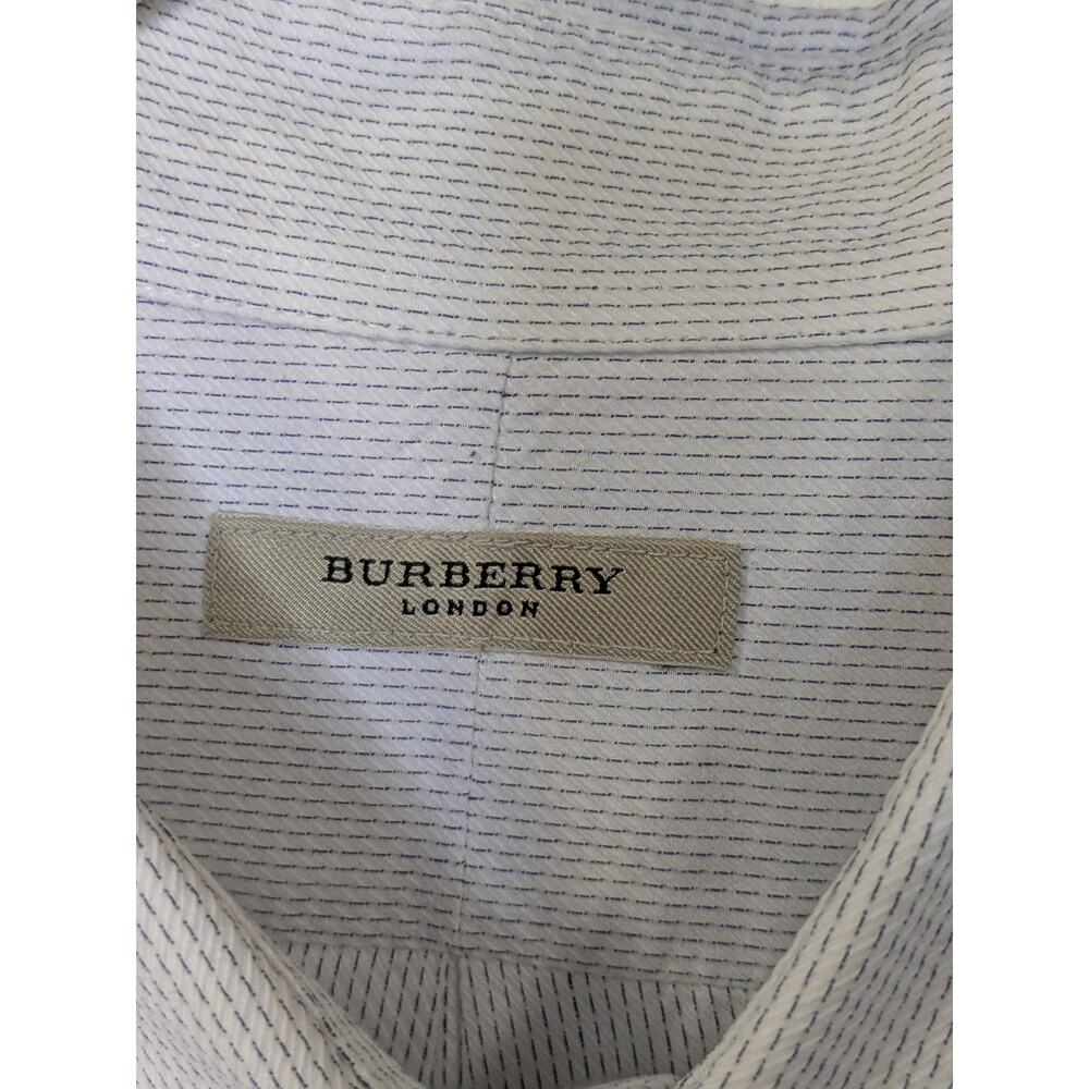 BURBERRY London Button Down Cotton Designer Dress Shirt White Blue Men Size 17-R - Picture 3 of 9